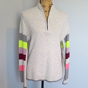 Cozy Cani Quarter-Zip Crewneck Sweater - Light Gray with Colorblock Sleeves